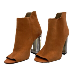 Calvin Klein Lulah Open Toe Bootie Style Zipper 4" Clear Block Heels 34E5331